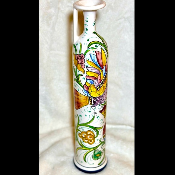 Italian Majolica Ceramic Love Birds Pottery Tall Cruet Pitcher Vase - Picture 3 of 8